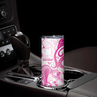 Personalised Breast Cancer Awareness Skinny Tumbler Ribbon Polynesian Pattern White Version LT05 - Polynesian Pride