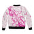 Personalised Breast Cancer Awareness Sleeve Zip Bomber Jacket Ribbon Polynesian Pattern White Version