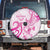 Breast Cancer Awareness Spare Tire Cover Ribbon Polynesian Pattern White Version