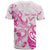 Personalised Breast Cancer Awareness T Shirt Ribbon Polynesian Pattern White Version