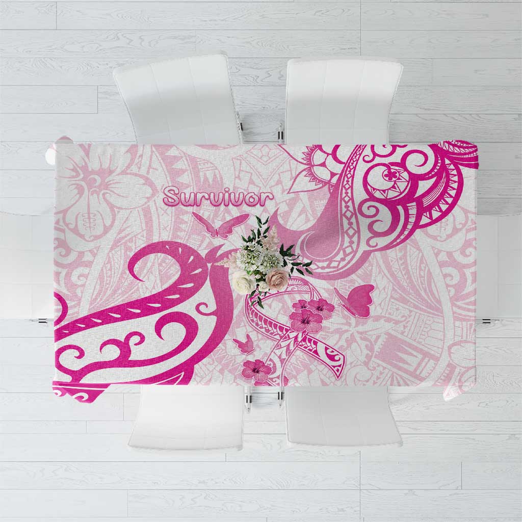 Breast Cancer Awareness Tablecloth Ribbon Polynesian Pattern White Version LT05 White - Polynesian Pride