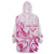 Personalised Breast Cancer Awareness Wearable Blanket Hoodie Ribbon Polynesian Pattern White Version