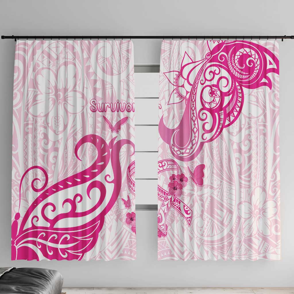 Breast Cancer Awareness Window Curtain Ribbon Polynesian Pattern White Version LT05 With Hooks White - Polynesian Pride