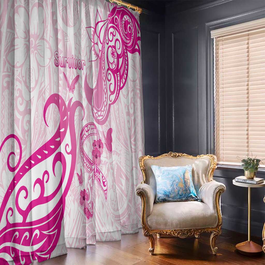 Breast Cancer Awareness Window Curtain Ribbon Polynesian Pattern White Version LT05 - Polynesian Pride