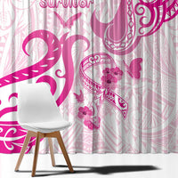 Breast Cancer Awareness Window Curtain Ribbon Polynesian Pattern White Version LT05 - Polynesian Pride