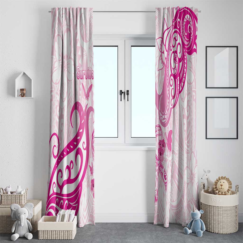Breast Cancer Awareness Window Curtain Ribbon Polynesian Pattern White Version LT05 - Polynesian Pride
