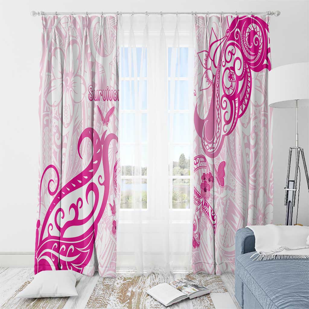 Breast Cancer Awareness Window Curtain Ribbon Polynesian Pattern White Version LT05 - Polynesian Pride
