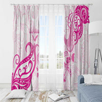 Breast Cancer Awareness Window Curtain Ribbon Polynesian Pattern White Version LT05 - Polynesian Pride
