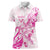 Personalised Breast Cancer Awareness Women Polo Shirt Ribbon Polynesian Pattern White Version