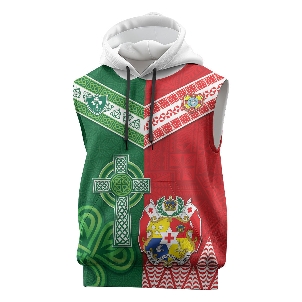 Tonga Ireland Rugby Custom Sleeveless Hoodie Ikale Tahi With Shamrocks Together