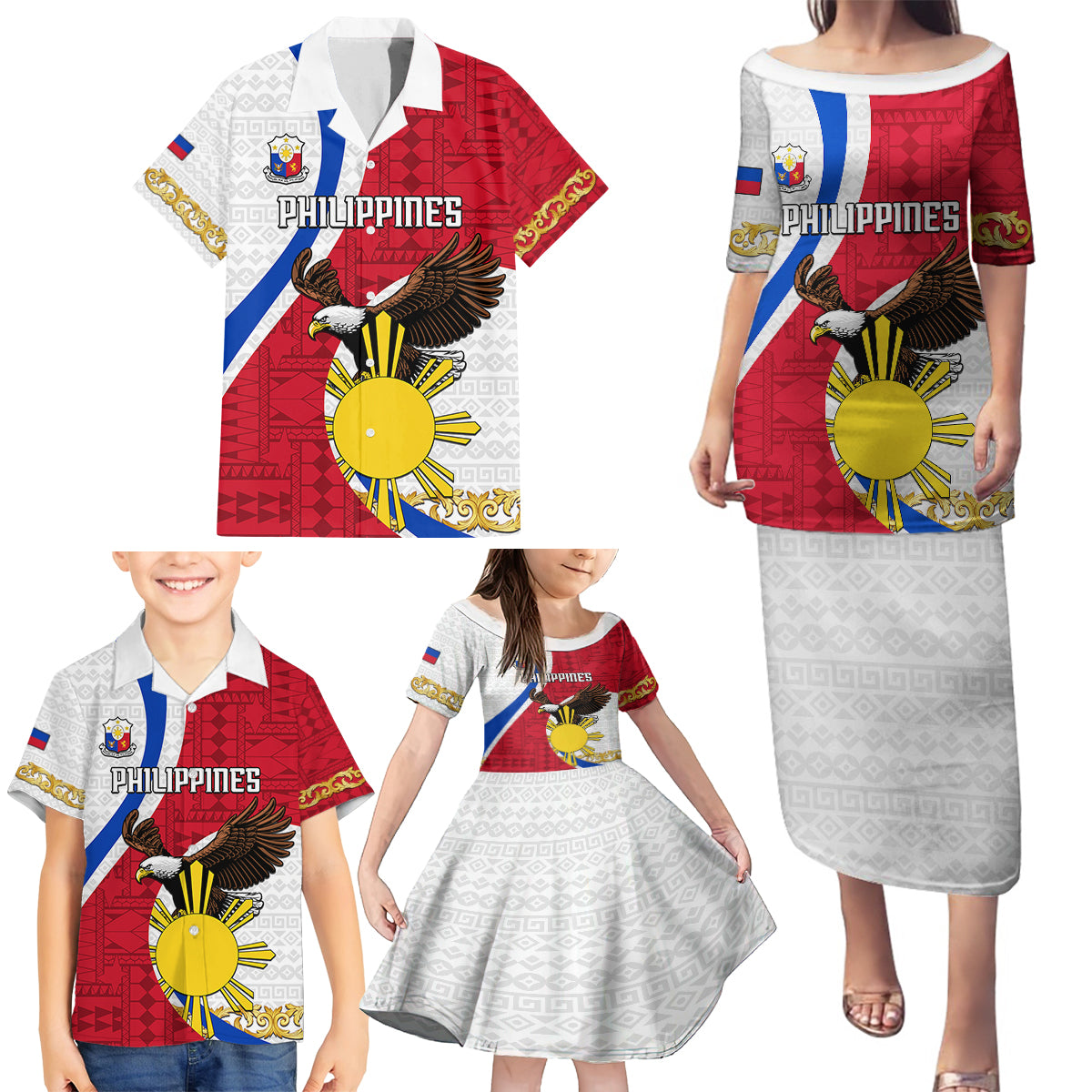 Personalized Philippines Family Matching Puletasi Dress and Hawaiian Shirt The Eight-Rayed Sun Bald Eagle Polynesian Pattern LT05 - Polynesian Pride