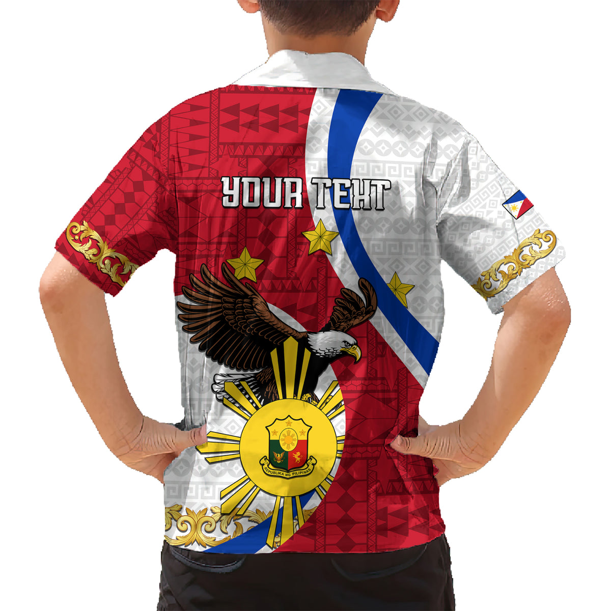 Personalized Philippines Kid Hawaiian Shirt The Eight-Rayed Sun Bald Eagle Polynesian Pattern LT05 - Polynesian Pride