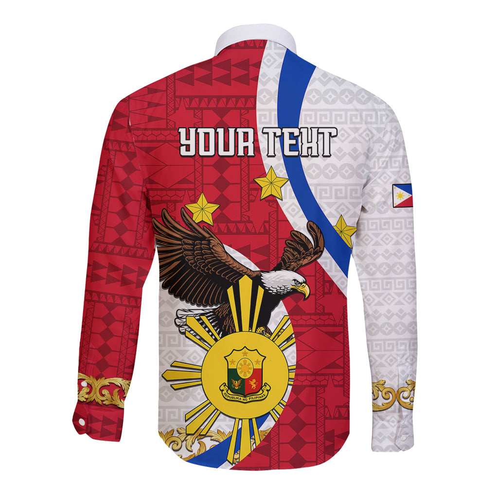 Personalized Philippines Long Sleeve Button Shirt The Eight-Rayed Sun Bald Eagle Polynesian Pattern LT05 - Polynesian Pride