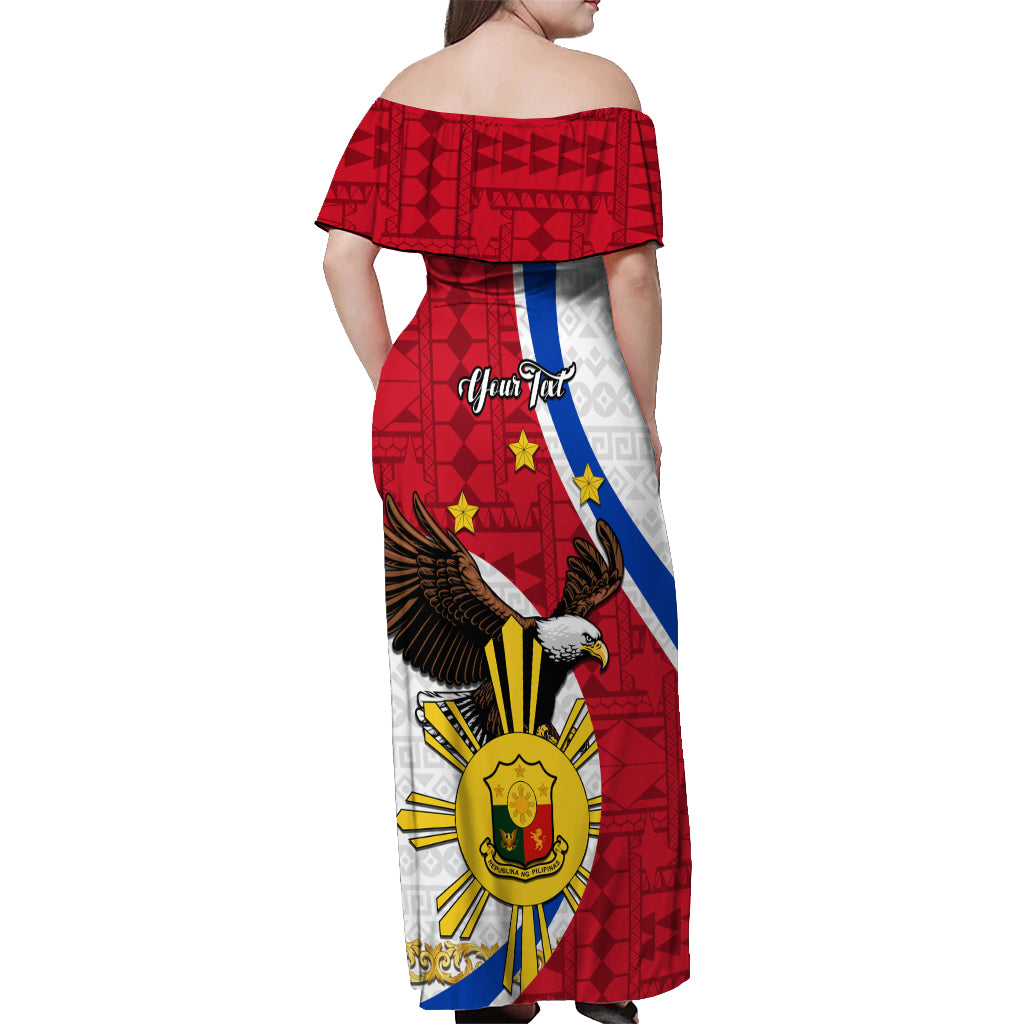 Personalized Philippines Off Shoulder Maxi Dress The Eight-Rayed Sun Bald Eagle Polynesian Pattern LT05 - Polynesian Pride