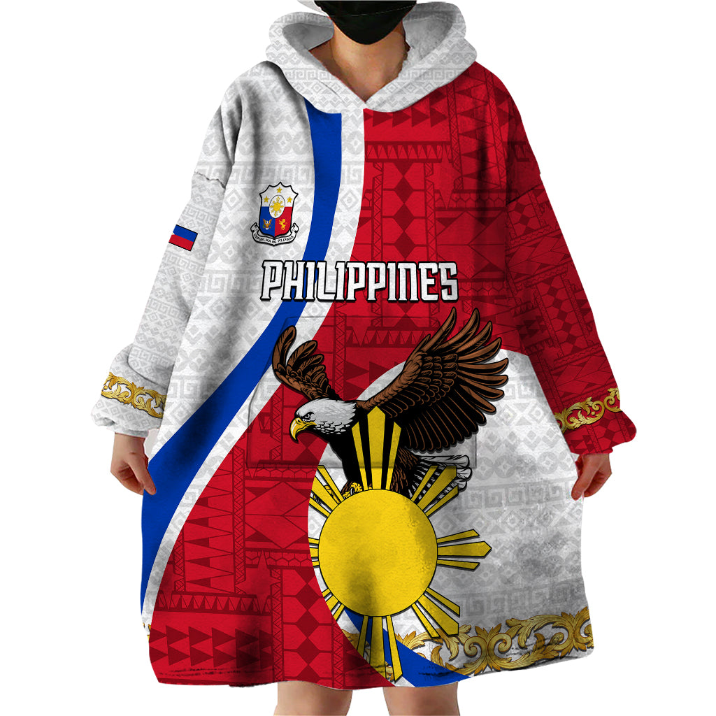 Personalized Philippines Wearable Blanket Hoodie The Eight-Rayed Sun Bald Eagle Polynesian Pattern LT05 - Polynesian Pride
