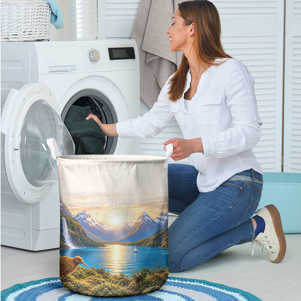 New Zealand Flag Laundry Basket Scenic Nature