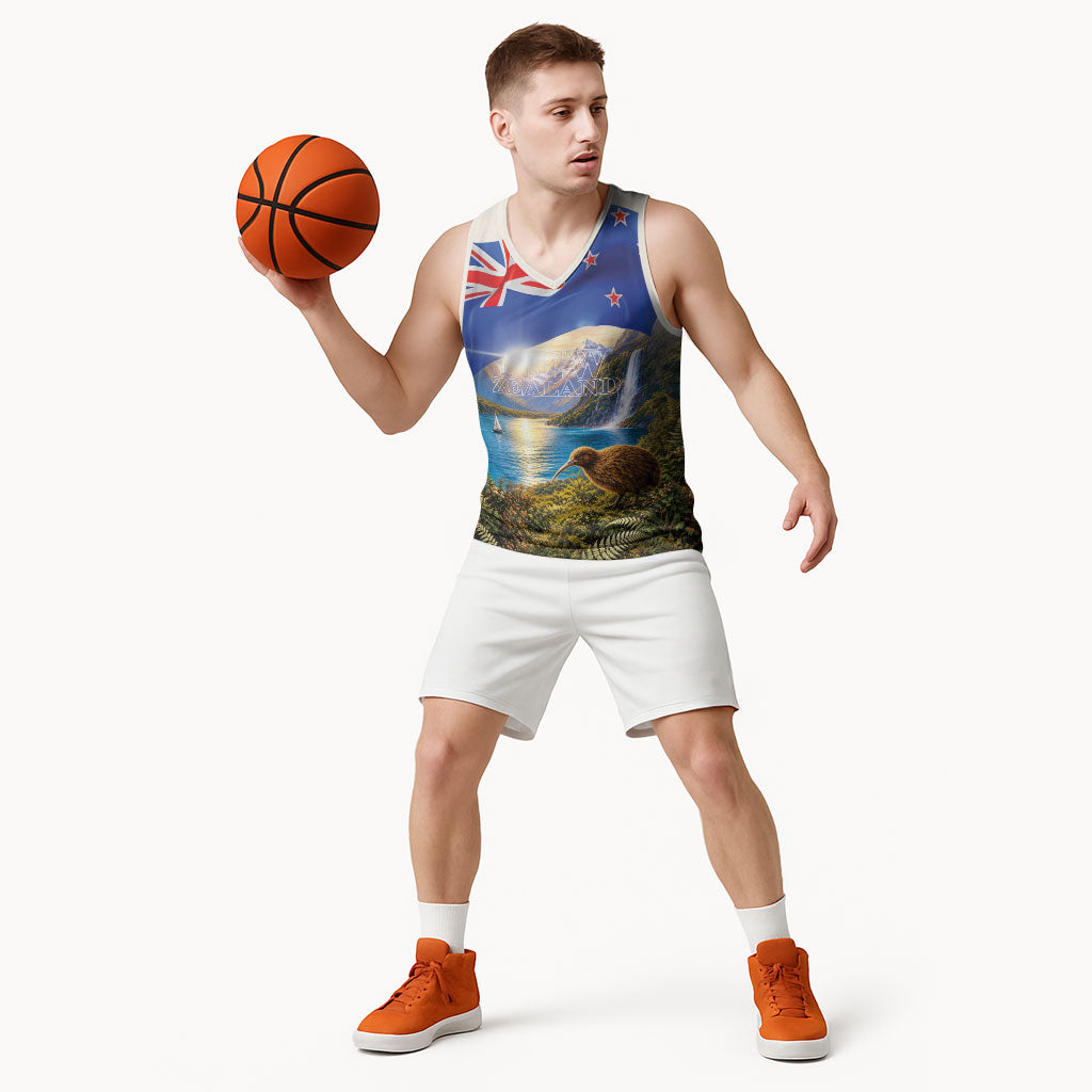 New Zealand Flag Basketball Jersey Scenic Nature