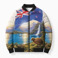 New Zealand Flag Bomber Puffer Jacket Scenic Nature