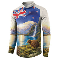 New Zealand Flag Button Sweatshirt Scenic Nature