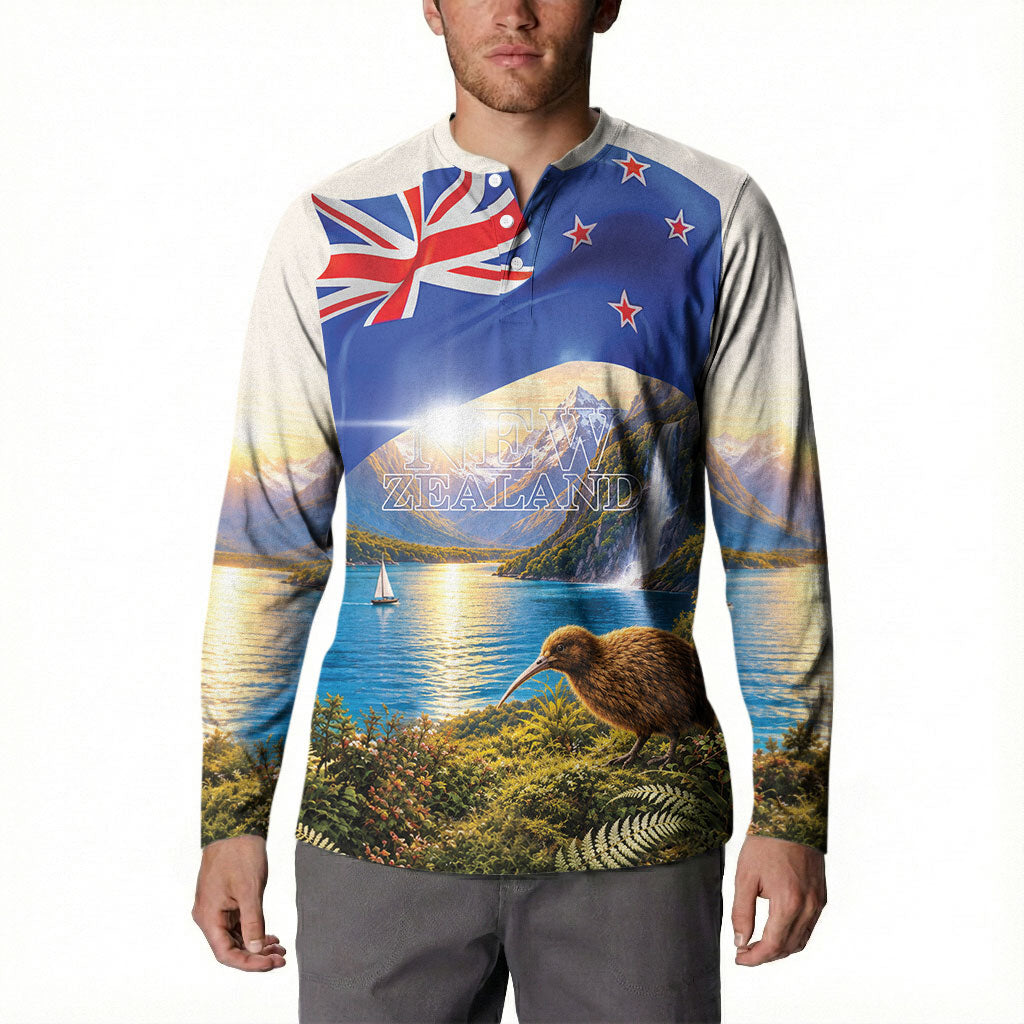 New Zealand Flag Button Sweatshirt Scenic Nature