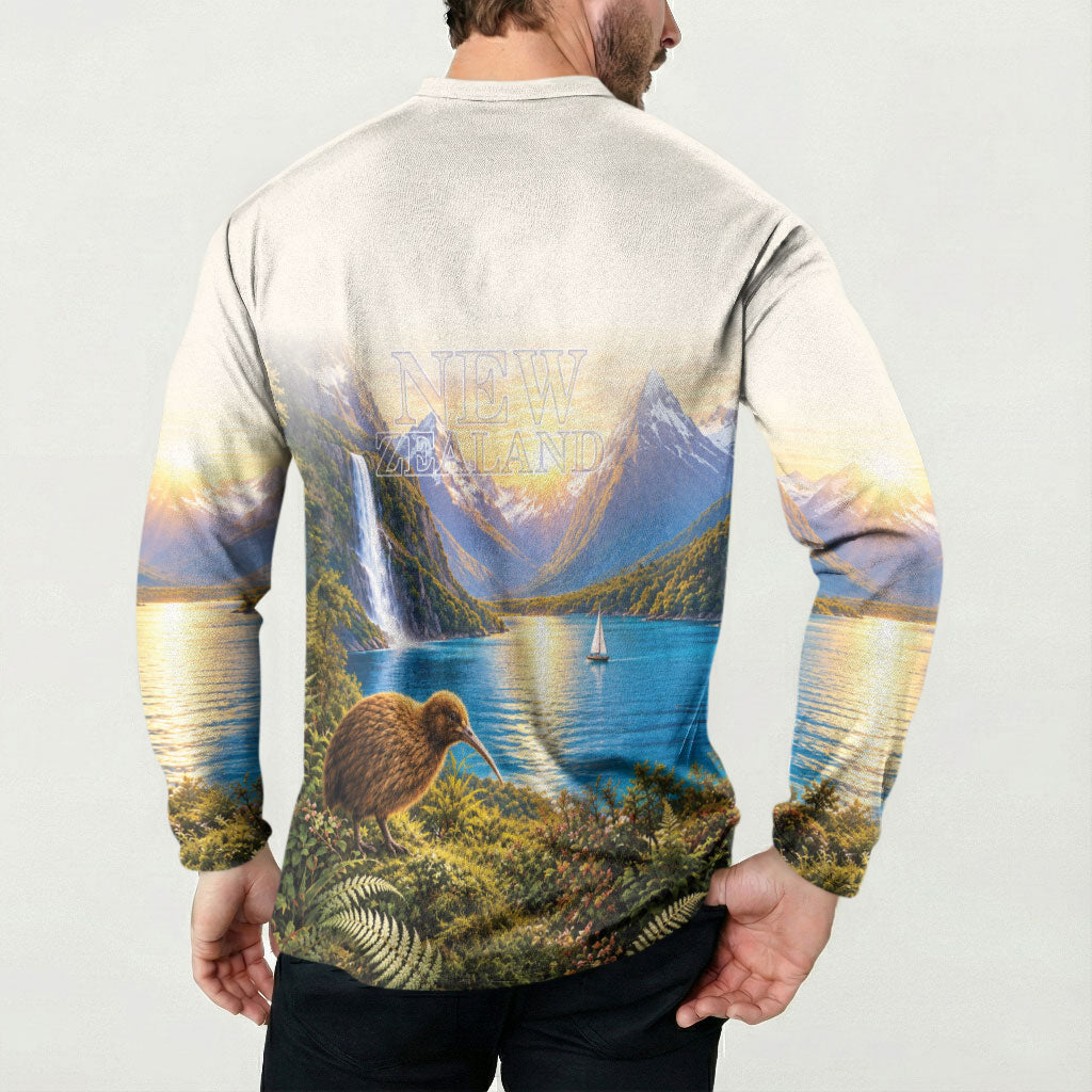 New Zealand Flag Button Sweatshirt Scenic Nature