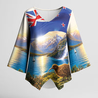 New Zealand Flag Kimono Sleeve Blouse Scenic Nature