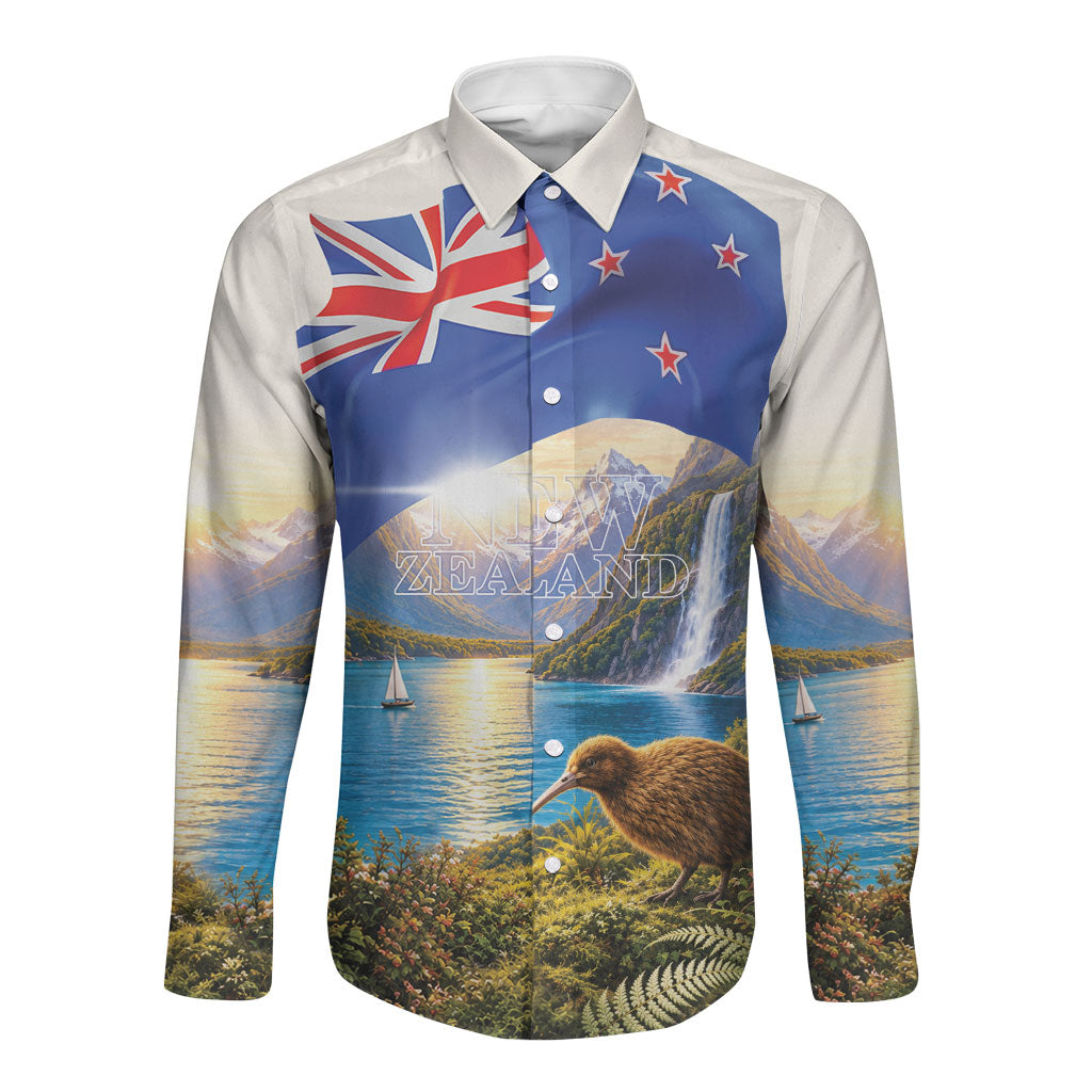 New Zealand Flag Long Sleeve Button Shirt Scenic Nature