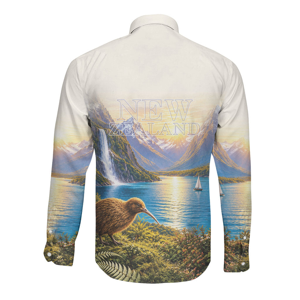 New Zealand Flag Long Sleeve Button Shirt Scenic Nature
