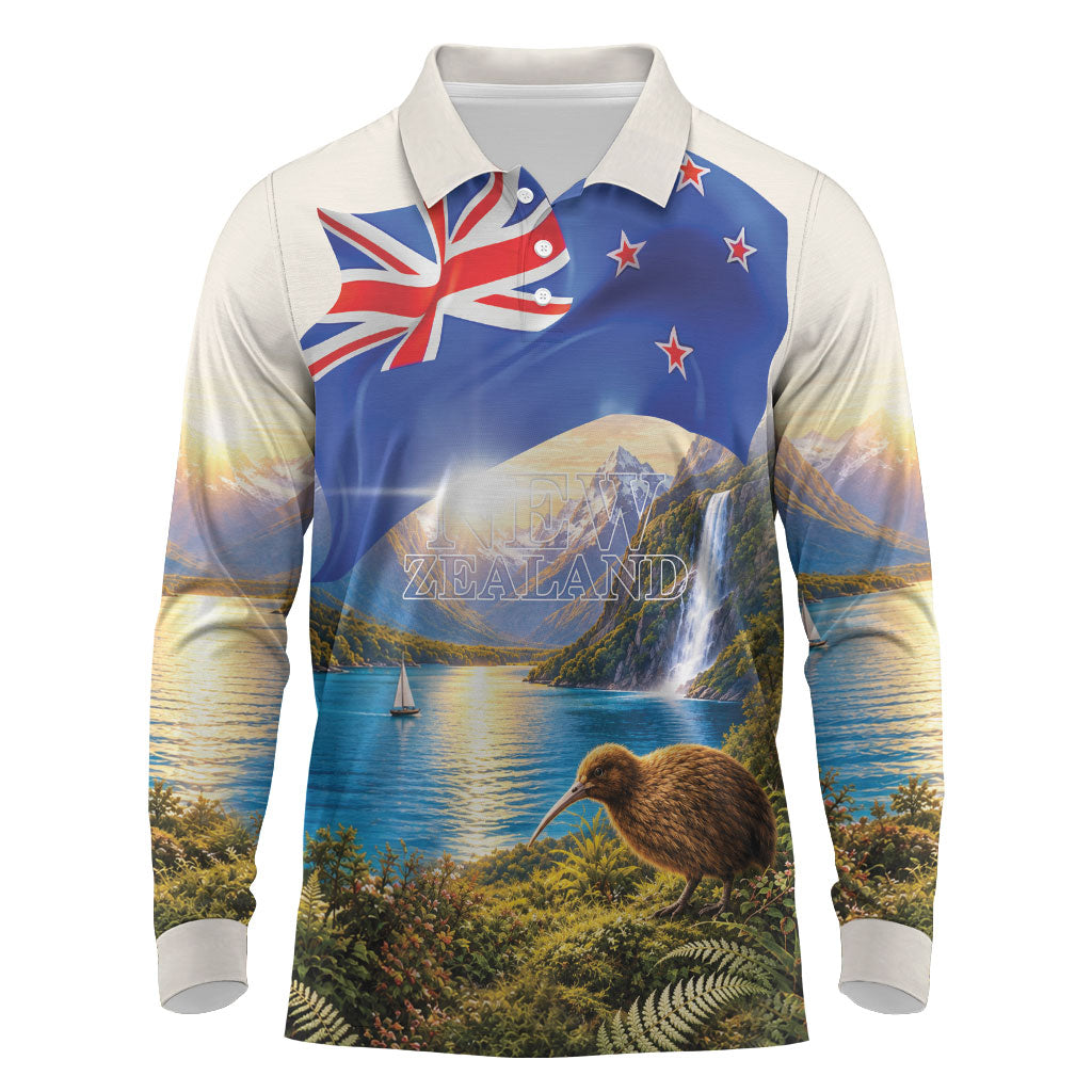 New Zealand Flag Long Sleeve Polo Shirt Scenic Nature LT05 Multicolor - Polynesian Pride