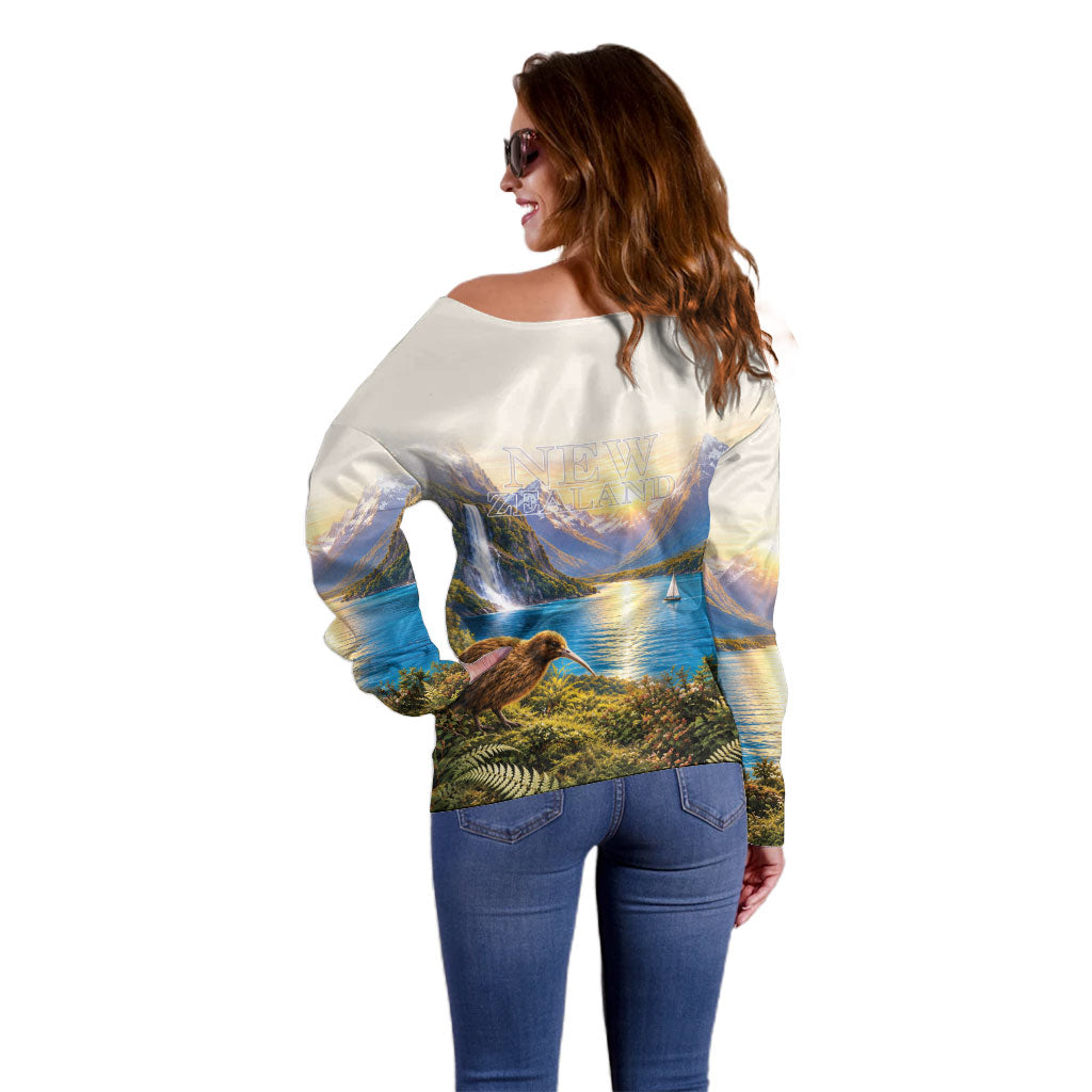 New Zealand Flag Off Shoulder Sweater Scenic Nature