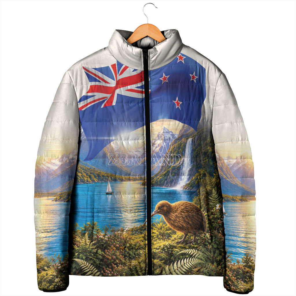 New Zealand Flag Padded Jacket Scenic Nature