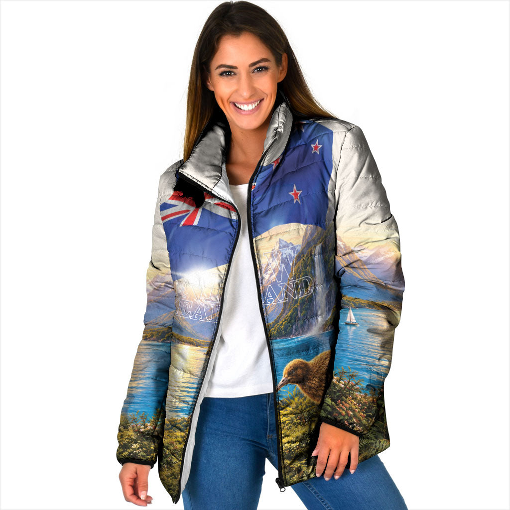 New Zealand Flag Padded Jacket Scenic Nature