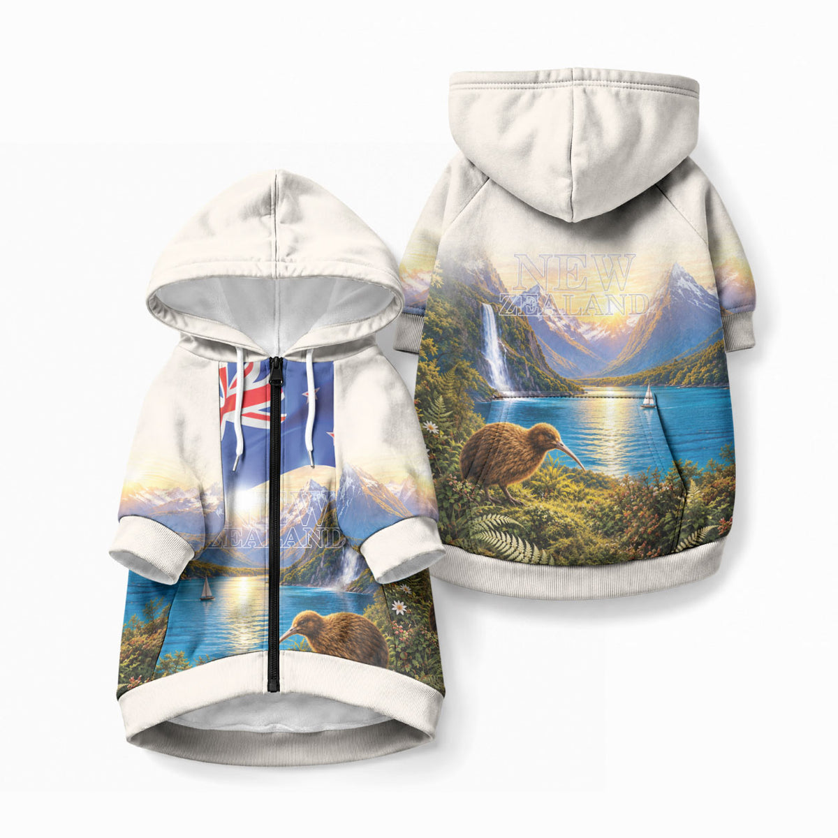New Zealand Flag Pet Hoodie Scenic Nature LT05 Zip-up Multicolor - Polynesian Pride