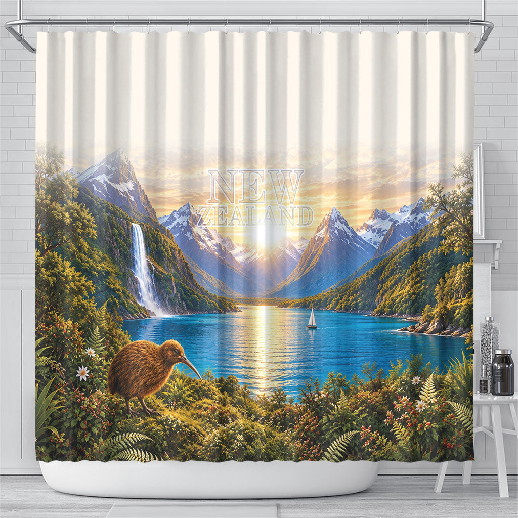 New Zealand Flag Shower Curtain Scenic Nature