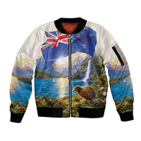 New Zealand Flag Sleeve Zip Bomber Jacket Scenic Nature