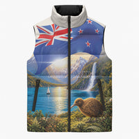 New Zealand Flag Sleeveless Puffer Jacket Scenic Nature