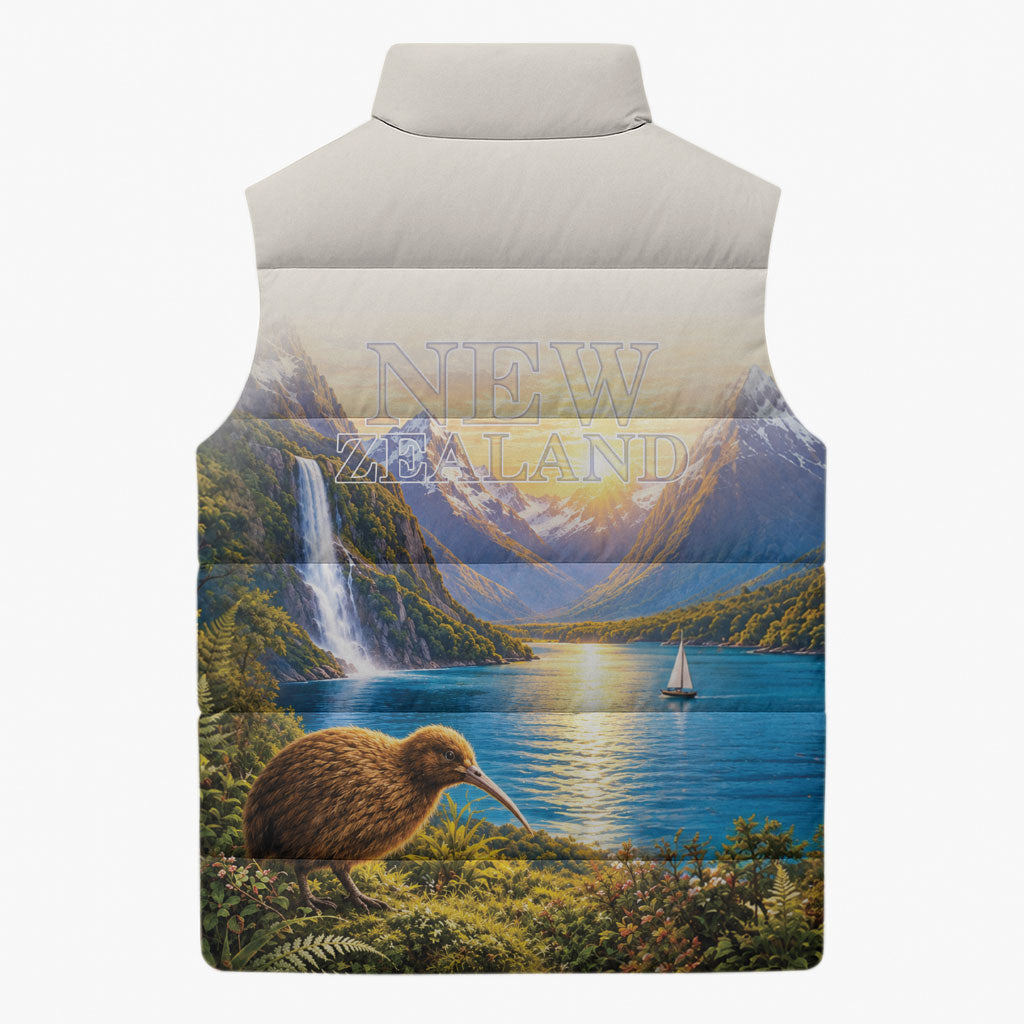 New Zealand Flag Sleeveless Puffer Jacket Scenic Nature