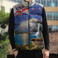 New Zealand Flag Sleeveless Puffer Jacket Scenic Nature