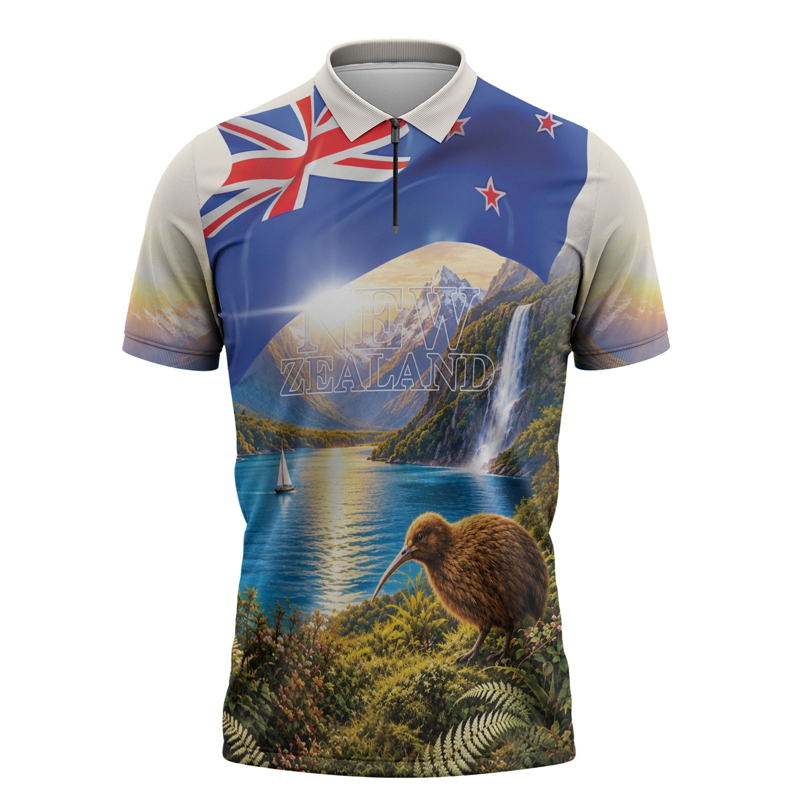 New Zealand Flag Zipper Polo Shirt Scenic Nature LT05 Multicolor - Polynesian Pride