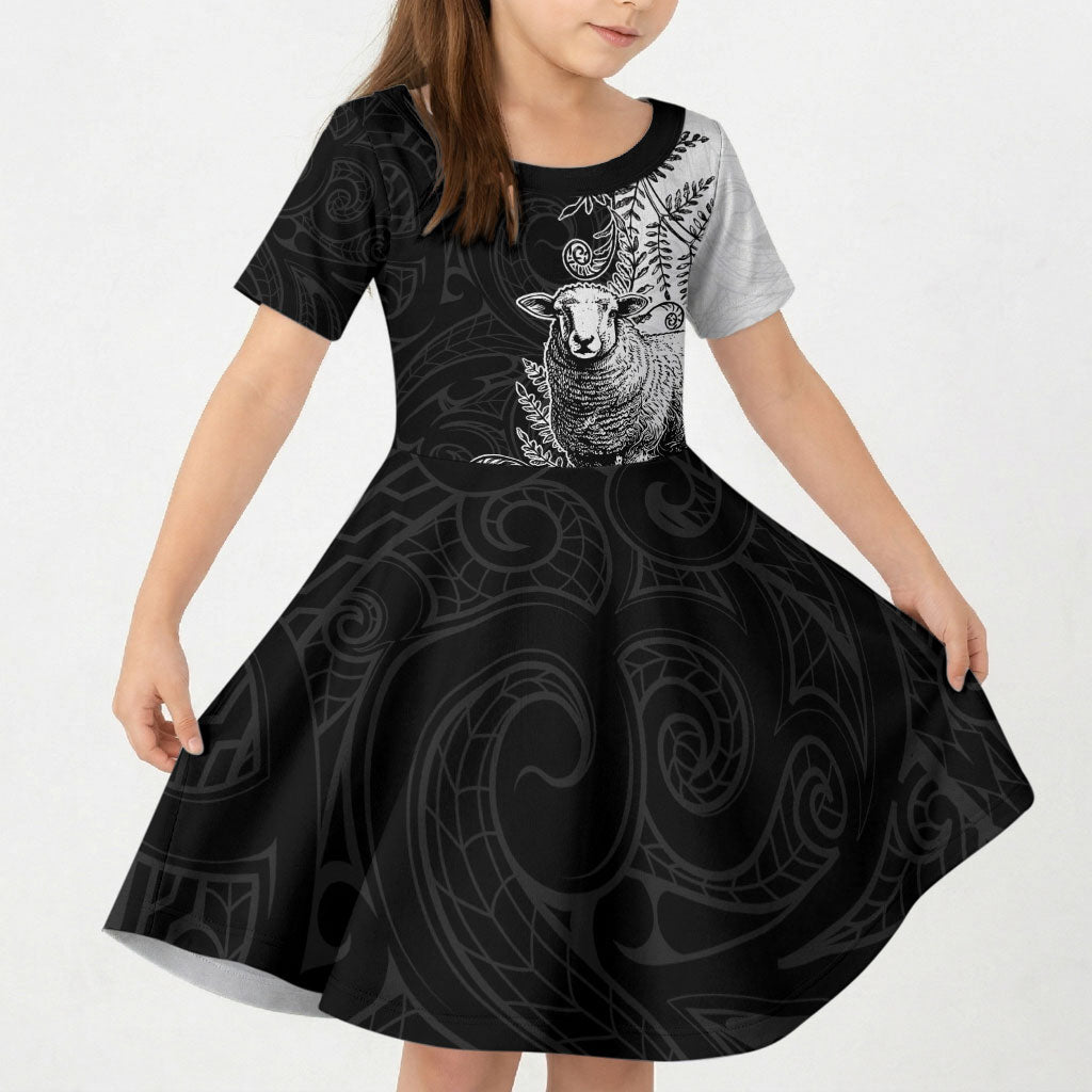 New Zealand Aotearoa Hipi Kid Short Sleeve Dress Maori Pattern LT05 KID Black - Polynesian Pride