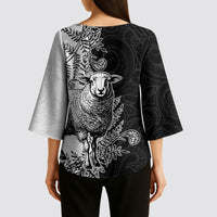 New Zealand Aotearoa Hipi Kimono Sleeve Blouse Maori Pattern