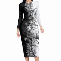 New Zealand Aotearoa Hipi Long Sleeve Bodycon Dress Maori Pattern LT05 Long Dress Black - Polynesian Pride