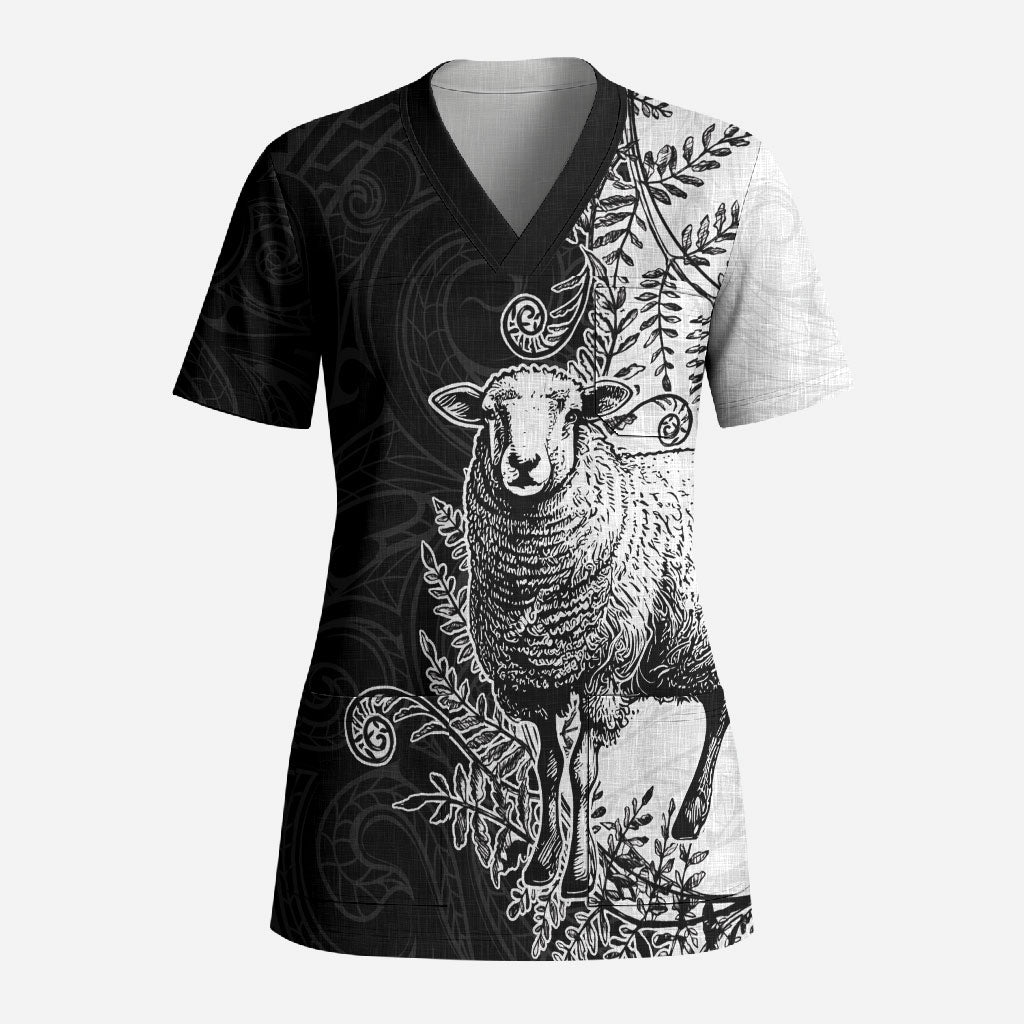 New Zealand Aotearoa Hipi Scrub Top Maori Pattern