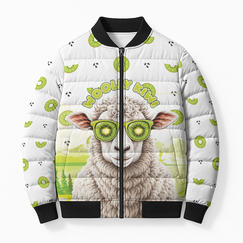 New Zealand Funny Woolly Kiwi Sheep Bomber Puffer Jacket