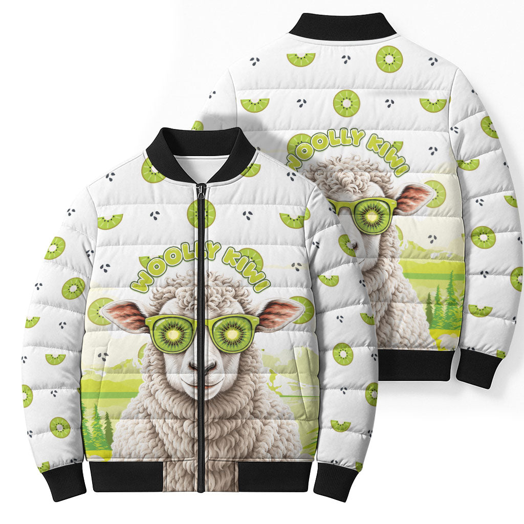 New Zealand Funny Woolly Kiwi Sheep Bomber Puffer Jacket