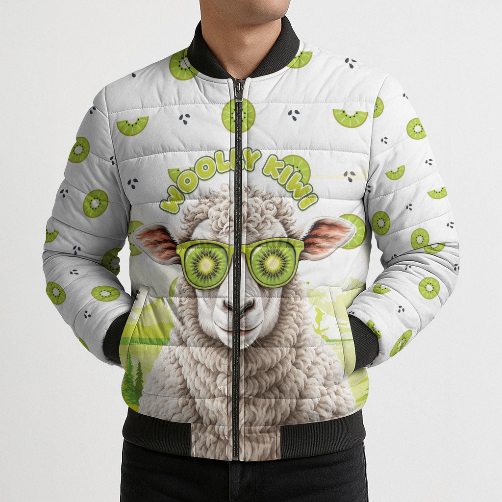 New Zealand Funny Woolly Kiwi Sheep Bomber Puffer Jacket