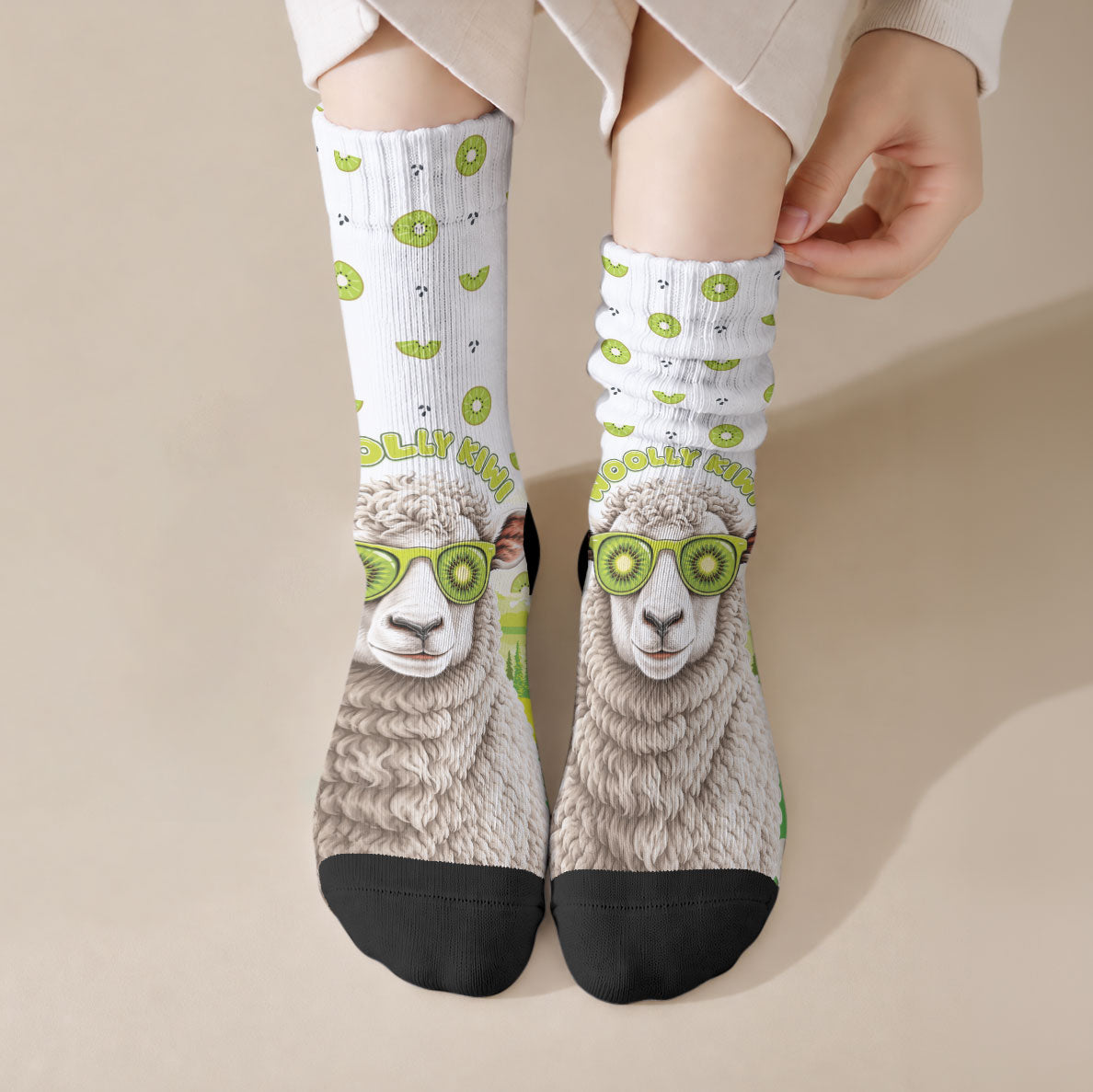 New Zealand Funny Woolly Kiwi Sheep Crew Socks