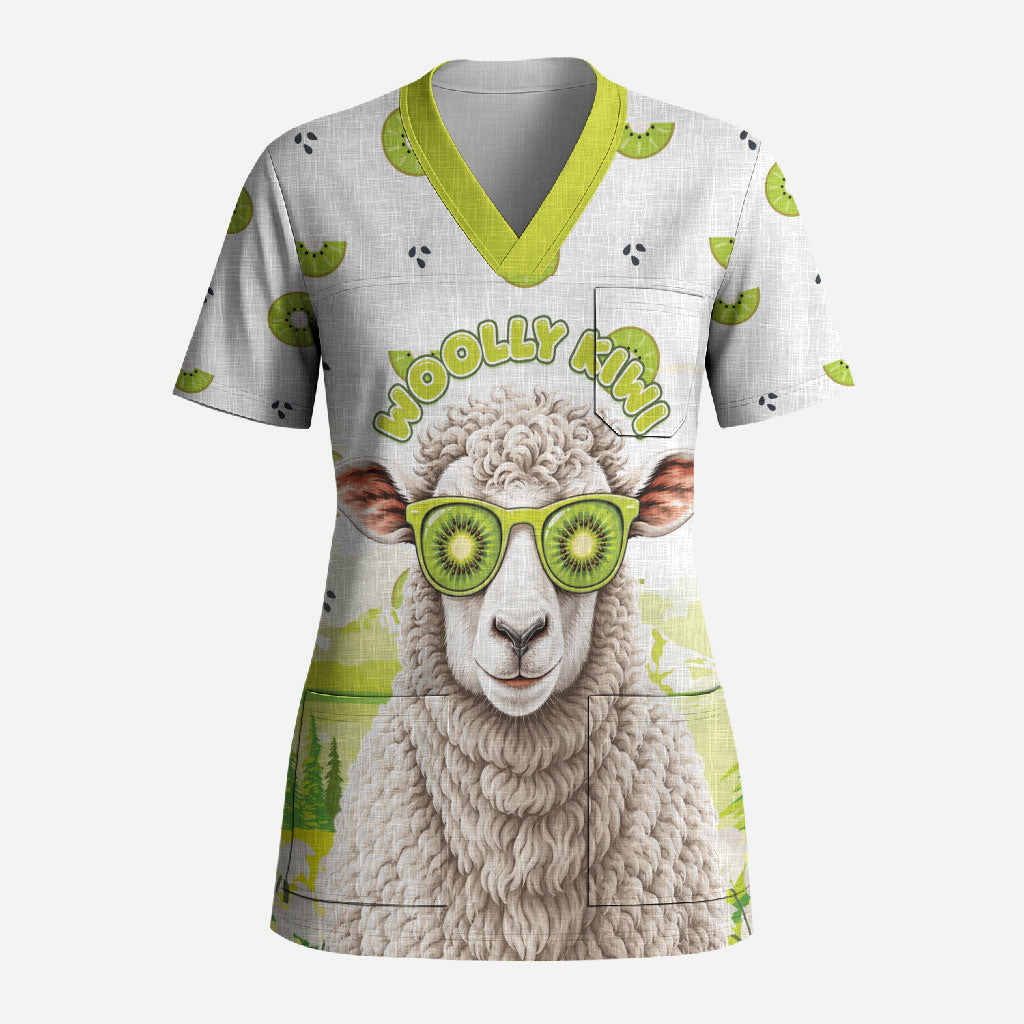 New Zealand Funny Woolly Kiwi Sheep Scrub Top