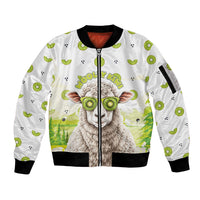 New Zealand Funny Woolly Kiwi Sheep Sleeve Zip Bomber Jacket