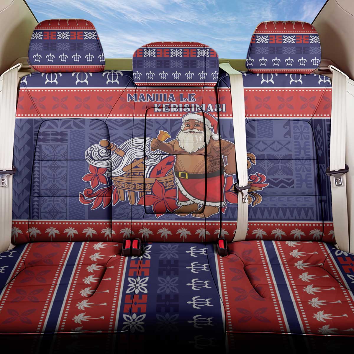 Samoa Christmas Back Car Seat Cover Samoan Santa Claus Manuia Le Kerisimasi LT05 One Size Blue - Polynesian Pride